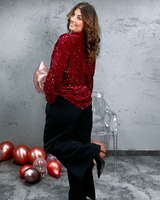 Cămașă de Petrecere cu Guler și Paiete Strălucitoare pentru Femei